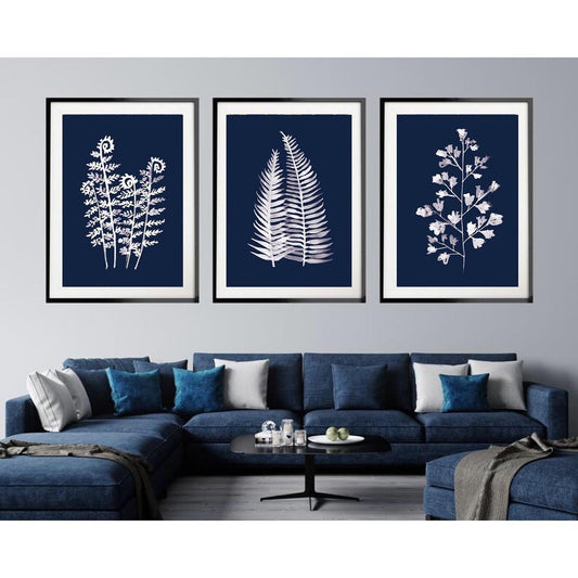 Navy Blue Fern Wall Art