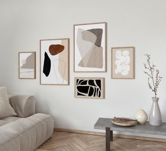 SET OF 5 (ABSTRACT WITH BEIGE COLOR ILLUSTRATION)